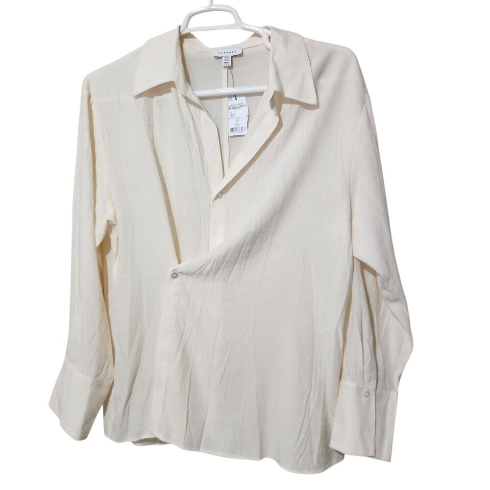 Topshop Blouse Size 14 Cream Color Lightweight Sheer Front Buttons.